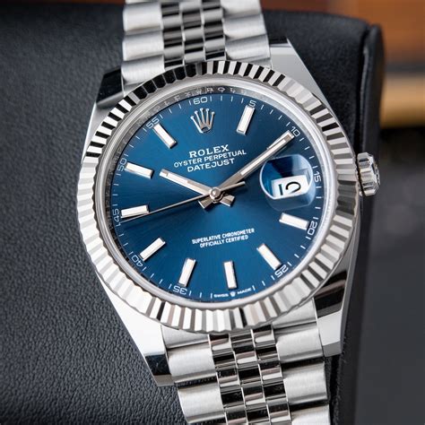 rolex oyster perpetual datejust mens blue face|Rolex Datejust fluted bezel.